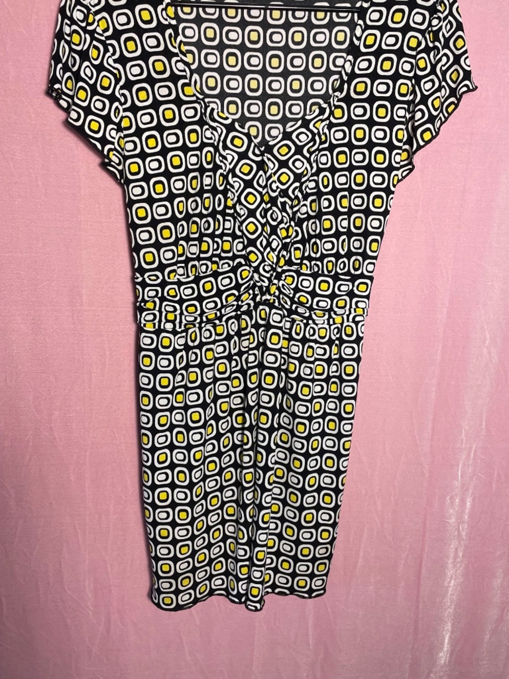 Mod geometric wms sz.L short sleeve vintage-style tunic blouse with tie waist